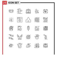 Mobile Interface Line Set of 25 Pictograms of man key vacation solution real Editable Vector Design Elements