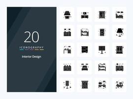 20 icono de glifo sólido de diseño de interiores para presentación vector