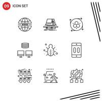 Modern Set of 9 Outlines Pictograph of internet sync drive database modeling tool Editable Vector Design Elements