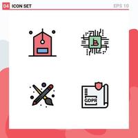 conjunto de color plano de línea de relleno de interfaz móvil de 4 pictogramas de herramienta de computadora de descuento de pincel de verificación elementos de diseño de vector editables