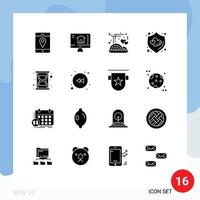 Pack of 16 creative Solid Glyphs of left time noodles seo shield Editable Vector Design Elements