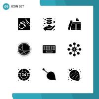 Set of 9 Vector Solid Glyphs on Grid for typing network giftbox internet communication Editable Vector Design Elements