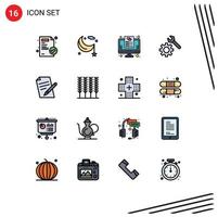 Universal Icon Symbols Group of 16 Modern Flat Color Filled Lines of pen file wish list gear setting Editable Creative Vector Design Elements