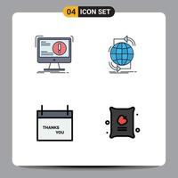 Group of 4 Modern Filledline Flat Colors Set for alert web computer global fall Editable Vector Design Elements