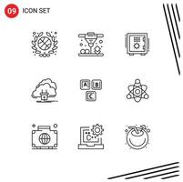 conjunto de 9 iconos de interfaz de usuario modernos símbolos signos para bloques conexión de red de depósito de energía elementos de diseño vectorial editables vector