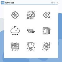 Pictogram Set of 9 Simple Outlines of gold coins back business weather Editable Vector Design Elements