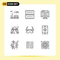 9 Universal Outline Signs Symbols of medical virtual player wine drink Editable Vector Design Elements