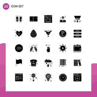 Mobile Interface Solid Glyph Set of 25 Pictograms of brush man browser dollar interface Editable Vector Design Elements