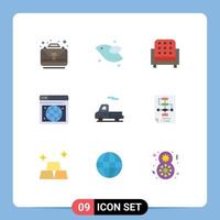 Pack of 9 Modern Flat Colors Signs and Symbols for Web Print Media such as truck car furniture webpage seo Editable Vector Design Elements