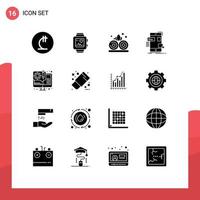 Group of 16 Solid Glyphs Signs and Symbols for development ux lotus ui mobile Editable Vector Design Elements