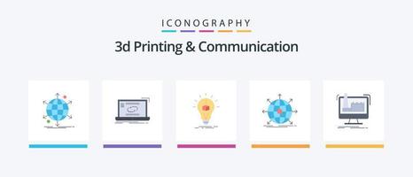 3d Printing And Communication Flat 5 Icon Pack Including international. business. sync. box. cube. Creative Icons Design vector