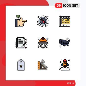9 Universal Filledline Flat Color Signs Symbols of engineering automation education document paper Editable Vector Design Elements