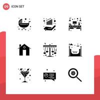 Solid Glyph Pack of 9 Universal Symbols of buildings apartment hand address table Editable Vector Design Elements