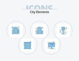 elementos de la ciudad icono azul paquete 5 diseño de iconos. semáforos. señal. edificio. salón. ciudad vector