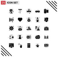 conjunto de 25 iconos de interfaz de usuario modernos signos de símbolos para elementos de diseño de vector editables de coche de papel mecánico de rollo personalizado