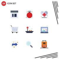 Pictogram Set of 9 Simple Flat Colors of joystick shop ornament ecommerce canada Editable Vector Design Elements