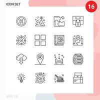 16 User Interface Outline Pack of modern Signs and Symbols of touch hand app finger puzzle Editable Vector Design Elements