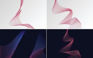 Set of 4 geometric wave pattern background Abstract waving line vector