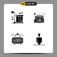 4 Thematic Vector Solid Glyphs and Editable Symbols of box board packaging schedule equipment Editable Vector Design Elements