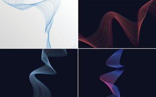 Set of 4 geometric wave pattern background Abstract waving line vector