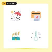 conjunto moderno de 4 iconos y símbolos planos, como la carpeta creativa del hombre de la playa, internet de las cosas, elementos de diseño vectorial editables vector