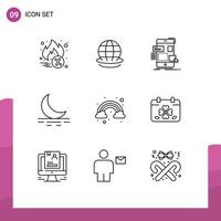 Group of 9 Outlines Signs and Symbols for color cloud mobile weather fog Editable Vector Design Elements