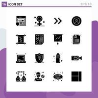 Mobile Interface Solid Glyph Set of 16 Pictograms of log world arrow user global Editable Vector Design Elements