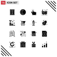 16 Thematic Vector Solid Glyphs and Editable Symbols of money growth finger finance bath Editable Vector Design Elements