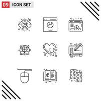 User Interface Pack of 9 Basic Outlines of resources global browser data globe Editable Vector Design Elements