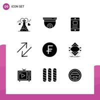 Group of 9 Solid Glyphs Signs and Symbols for cash scale surveillance change business Editable Vector Design Elements