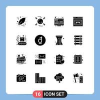 Solid Glyph Pack of 16 Universal Symbols of manufacturing conveyor seo server error page Editable Vector Design Elements