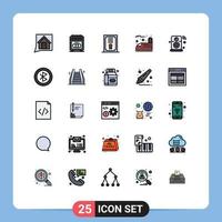 Set of 25 Vector Filled line Flat Colors on Grid for internet transport cooking train railroad Editable Vector Design Elements