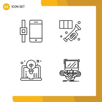 User Interface Pack of 4 Basic Filledline Flat Colors of connect computer brass music idea Editable Vector Design Elements