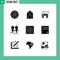 Modern Set of 9 Solid Glyphs and symbols such as book design game pad web explore Editable Vector Design Elements