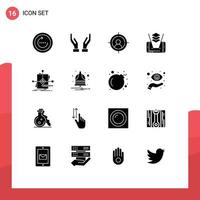 Pack of 16 Modern Solid Glyphs Signs and Symbols for Web Print Media such as pattern business target algorithm cell Editable Vector Design Elements