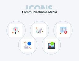 Communication And Media Flat Icon Pack 5 Icon Design. map. send. news. paper plane. mail vector