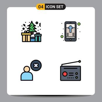 conjunto de 4 paquetes comerciales de colores planos de línea de llenado para eliminar el árbol elementos de diseño vectorial editables por el usuario cristiano actual vector