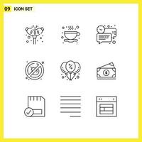 Set of 9 Vector Outlines on Grid for offer balloon chat place fire Editable Vector Design Elements