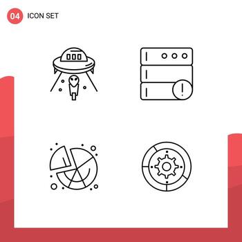 Modern Set of 4 Filledline Flat Colors Pictograph of alien pie spaceship database graph Editable Vector Design Elements