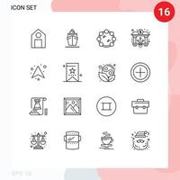 paquete de 16 signos y símbolos de contornos modernos para medios de impresión web, como elementos de diseño de vectores editables de banca digital de música de flecha hacia arriba