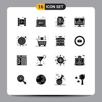 16 Thematic Vector Solid Glyphs and Editable Symbols of business goal goal file arrow profile Editable Vector Design Elements