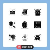 Pack of 9 Modern Solid Glyphs Signs and Symbols for Web Print Media such as interior search blood magnifying interface Editable Vector Design Elements