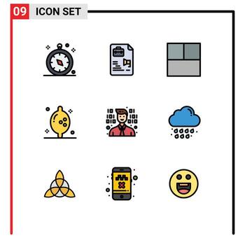 9 Universal Filledline Flat Color Signs Symbols of drop programming grid programmer lemon Editable Vector Design Elements