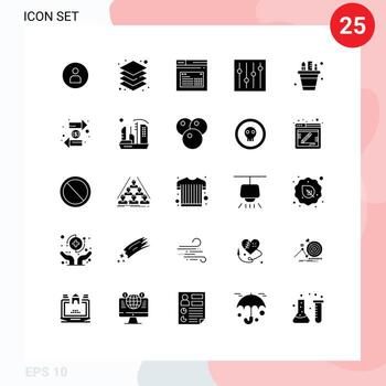 Group of 25 Solid Glyphs Signs and Symbols for pen tuning internet options text Editable Vector Design Elements