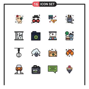 paquete de interfaz de usuario de 16 líneas básicas llenas de colores planos de elementos de diseño de vectores creativos editables nocturnos de parche de padre de bolsillo de boceto