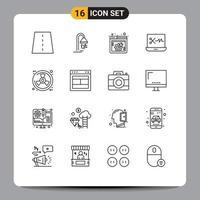 Set of 16 Modern UI Icons Symbols Signs for ecology digital audio editor shower audio editing software webpage Editable Vector Design Elements