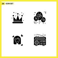 Mobile Interface Solid Glyph Set of 4 Pictograms of crown avatar balloon girl frequency Editable Vector Design Elements