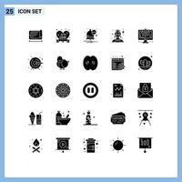 Mobile Interface Solid Glyph Set of 25 Pictograms of process computer communication costume avatar Editable Vector Design Elements