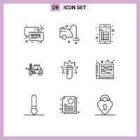 Pack of 9 creative Outlines of tube truck app lifting reading Editable Vector Design Elements