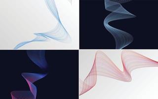 Set of 4 geometric wave pattern background Abstract waving line vector